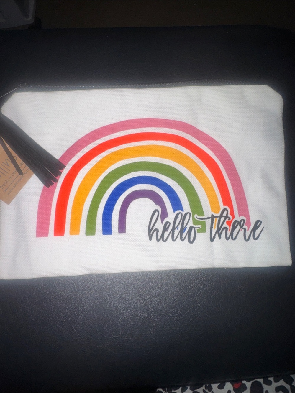 Rainbow 'Hello There' Canvas Cosmetic Pouch - White